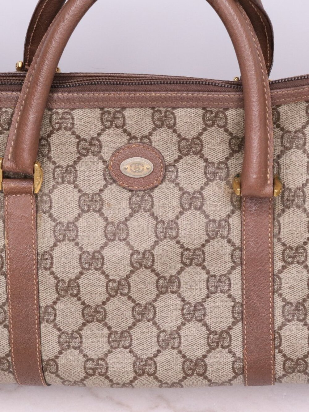 Gucci Accessory Collection Vintage GG Supreme Bag Brown Leather